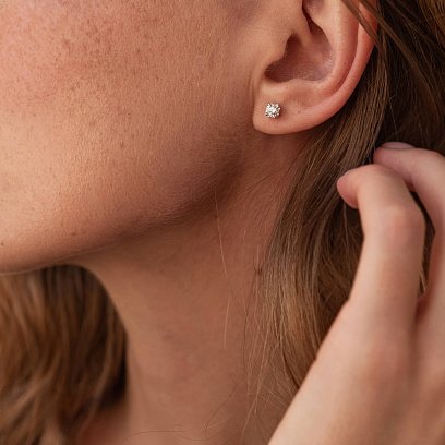 Золоті сережки - пусети "Сердечки" з діамантами сб0394 №8