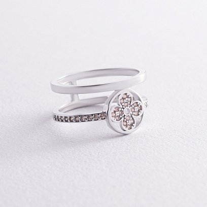 Кольцо "Клевер" в белом золоте (желтые фианиты) к07445 №3