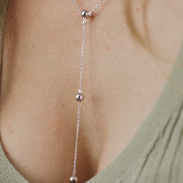 Кольє - краватка "Кульки" в білому золоті (2 в 1) кол02231 від ювелірного магазину Онікс - 3