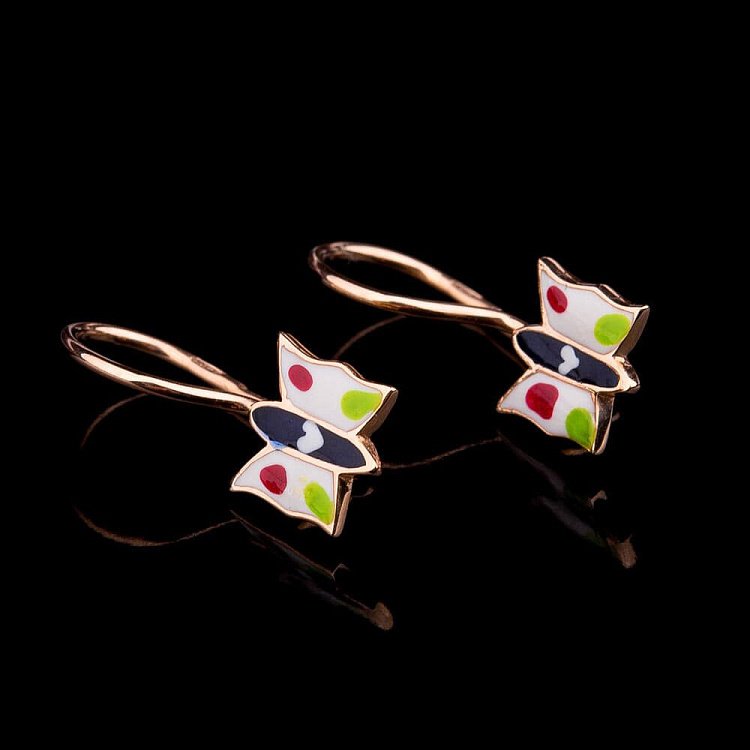 Золотые детские серьги "Бабочки" (эмаль) с01213 от ювелирного магазина Оникс - 1
