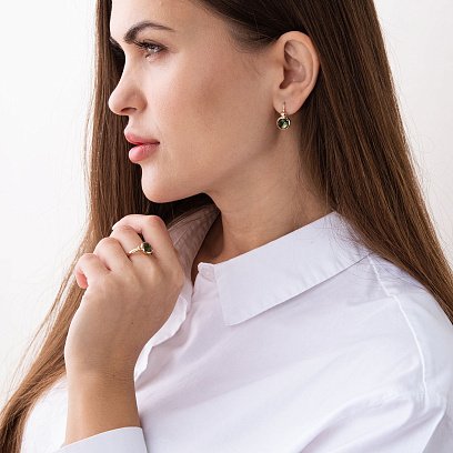 Золота каблучка із зеленим фіанітом к06758 №2