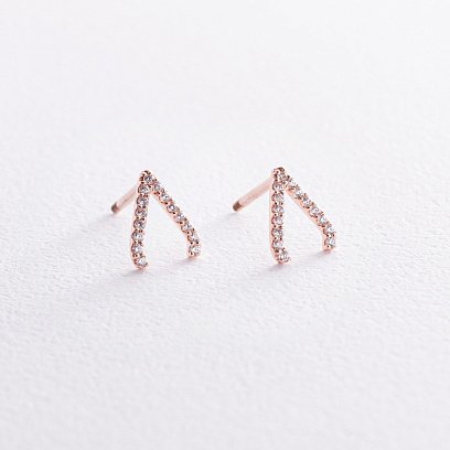 Серьги - пусеты "Акцент" с фианитами (красное золото) с08473 №3