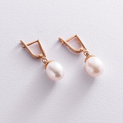 Золоті сережки з культивованими прісноводним перлами с03916 №3