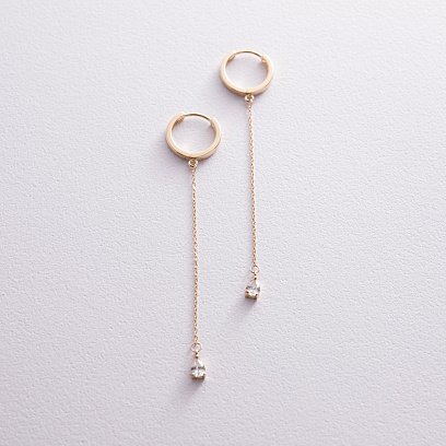 Сережки - кільця "Крапельки" з фіанітами (жовте золото) с08352