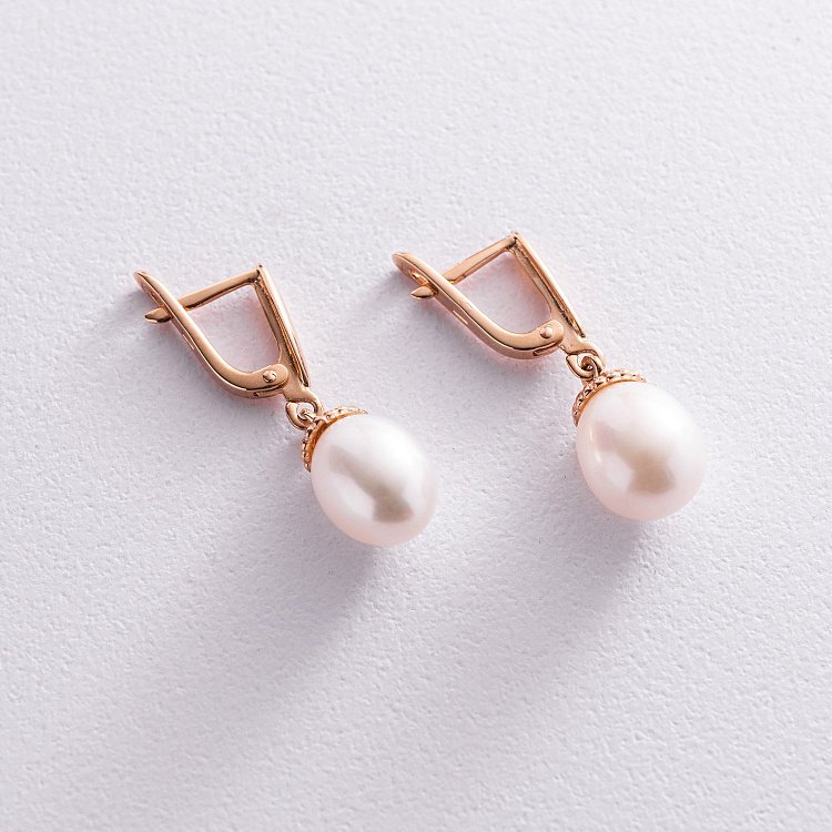 Золоті сережки з культивованими прісноводним перлами с03916 від ювелірного магазину Онікс - 2