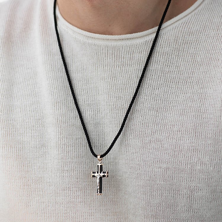 Золотой православный крест "Распятие. Спаси и Сохрани" (каучук) 940011 от ювелирного магазина Оникс - 1