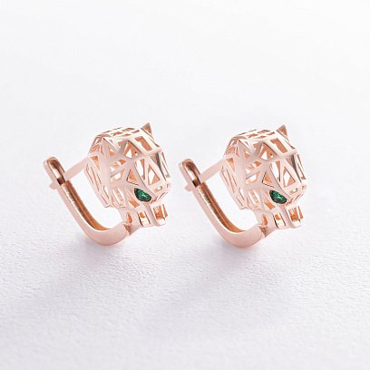 Золоті сережки "Пантери" з фіанітами с08493