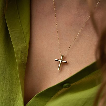 Колье с крестиком в желтом золоте кол02355 №6