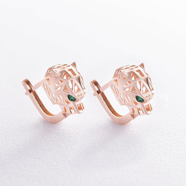 Золоті сережки "Пантери" з фіанітами с08493 від ювелірного магазину Онікс