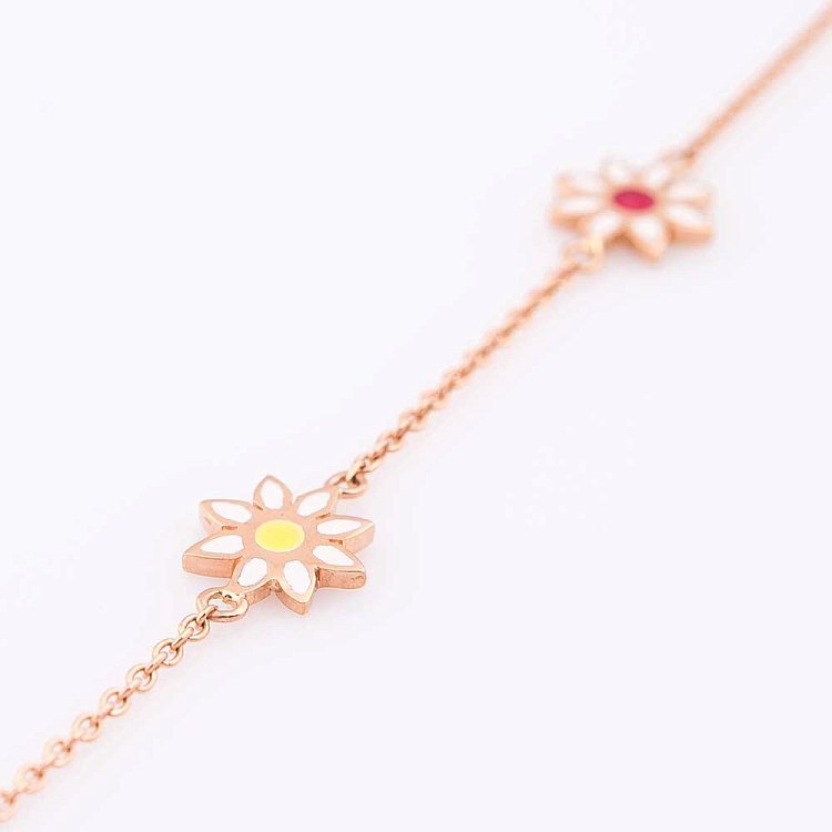 Золотой детский браслет "Цветочки" (эмаль) б02001 от ювелирного магазина Оникс - 2