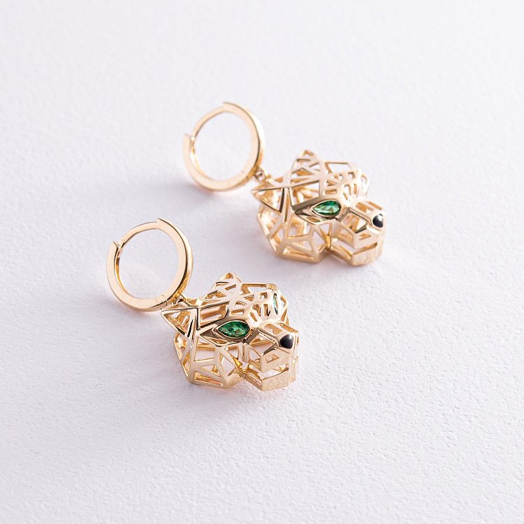 Серьги - кольца "Пантеры" в желтом золоте с08013 от ювелирного магазина Оникс