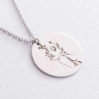 Колье с гравировкой "Мавка" в белом золоте кол01779м №2