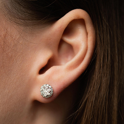 Золотые серьги - пусеты "Цветочки" 2 в 1 с бриллиантами сб0627ca №3