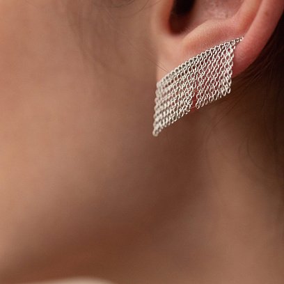 Серьги - клаймберы "Камилла" с цепочками (белое золото) с08183 №4