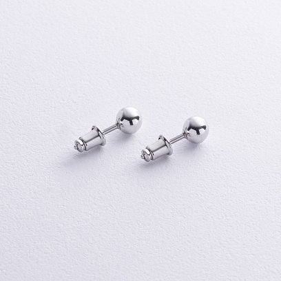 Сережки - пусети "Кульки" у сріблі (6 мм) 123353 №3