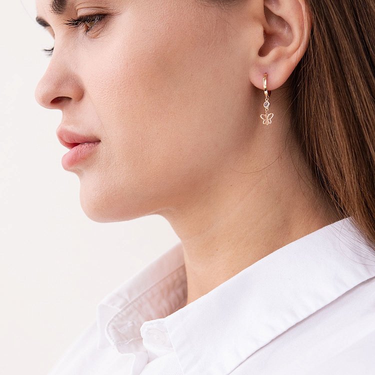 Золотые серьги "Бабочки" с фианитами с07426 от ювелирного магазина Оникс - 1