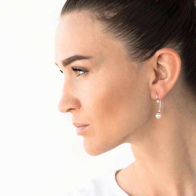 Серебряные сережки женские (фианит, искус. жемчуг) 121310 - 8 Серебряные сережки женские (фианит, искус. жемчуг) 121310 от ювелирного магазина Оникс - 8