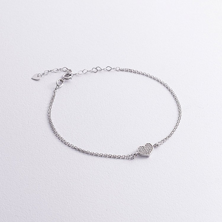 Браслет "Сердечко" з діамантами (біле золото) бб0048м від ювелірного магазину Онікс
