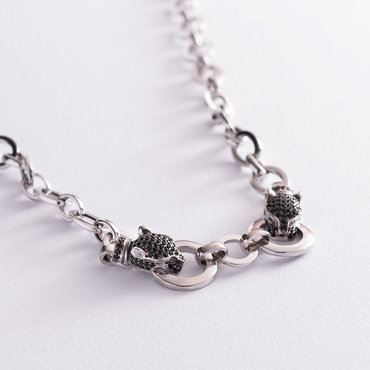 Кольє "Пантера" в білому золоті (чорні фіаніти) кол02040 від ювелірного магазину Онікс - 2