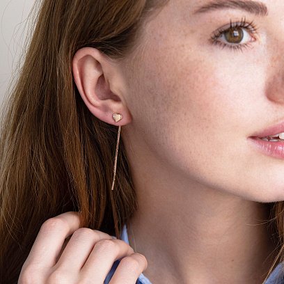 Золоті сережки - протяжки "Серця" з фіанітами с05189 №2