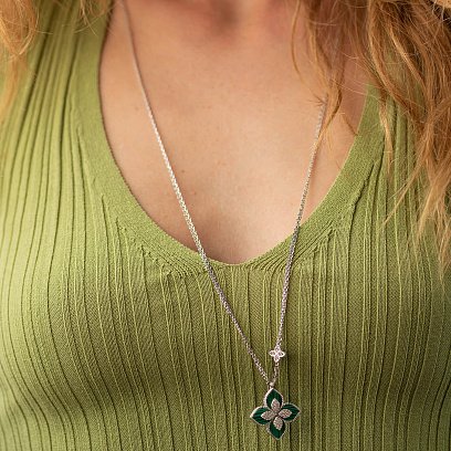 Срібне кольє "Конюшина" (синт. малахіт, фіаніти) 181231 №4