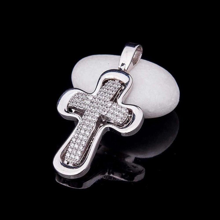 Золотий хрестик з фіанітами п02237 від ювелірного магазину Онікс