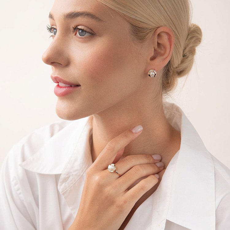 Золоті сережки (перли, фіаніти) с07360 від ювелірного магазину Онікс - 2