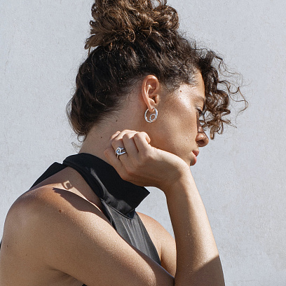 Серьги - кольца "Kristy" в серебре 7288 №2