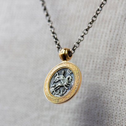 Срібна підвіска з позолотою "Чудо Св. Георгія про змія" 131742 №2