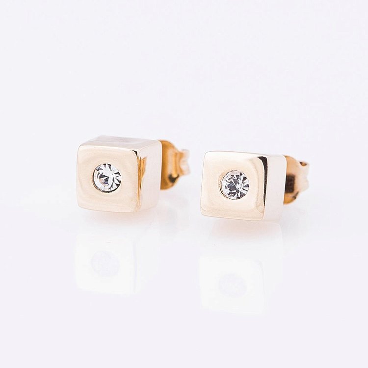 Золоті сережки - пусети з фіанітом квадрати с04907 від ювелірного магазину Онікс - 2