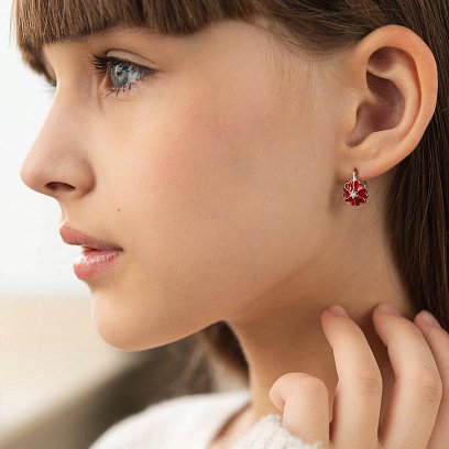 Дитячі срібні сережки "Квіточки" (фіаніт, емаль) 122708к №2