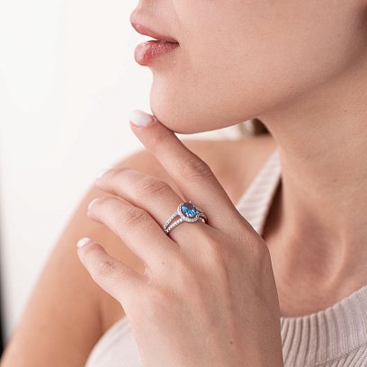 Серебряное кольцо с кварцом и фианитами 1351/1р-QLB №3