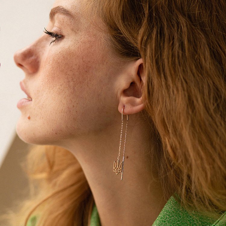 Сережки - протяжки "Герб України - Тризуб" (червоне золото) с07956 від ювелірного магазину Онікс - 1