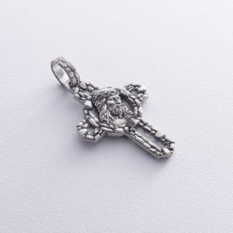 Серебряный крест "Портрет Иисуса Христа в терновом венце" с чернением 7095 от ювелирного магазина Оникс - 5