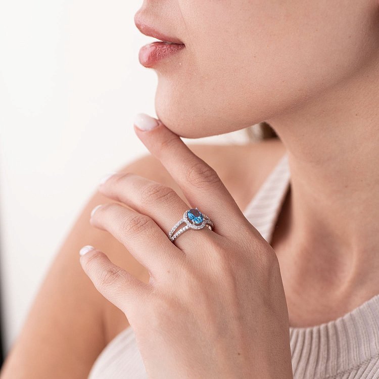 Серебряное кольцо с кварцом и фианитами 1351/1р-QLB от ювелирного магазина Оникс - 2