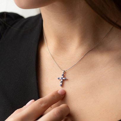 Золотий хрестик з сапфірами і діамантами п199 №4