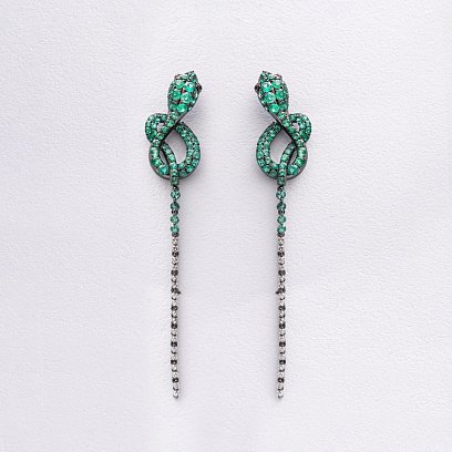 Золоті сережки - пусети "Змії" (діаманти, смарагди, рубіни) сб0597nl