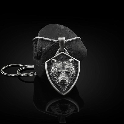 Серебряный кулон "Скандинавский Медведь Гризли" 133194
