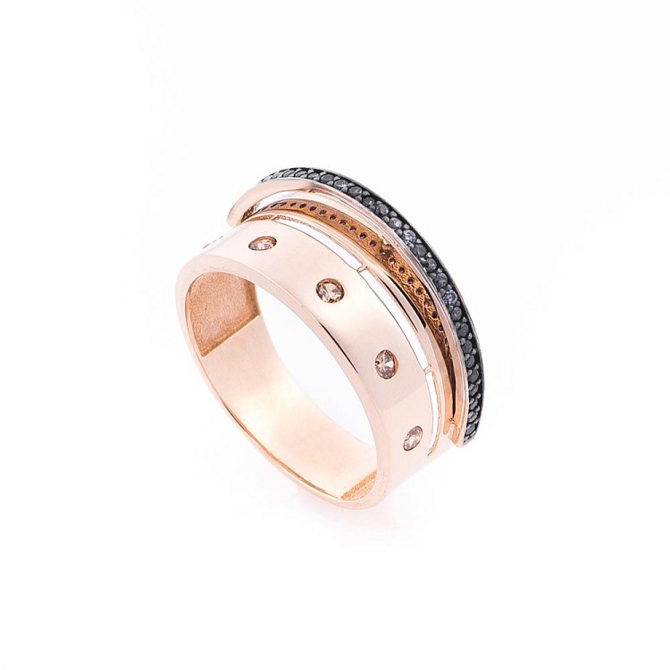 Золота каблучка з фіанітами к05478 від ювелірного магазину Онікс