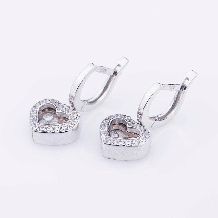 Золотые серьги-сердца с фианитами с04283 от ювелирного магазина Оникс - 1