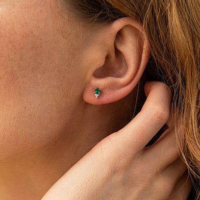 Золоті сережки - пусети зі смарагдами та діамантами сб0458nl №2