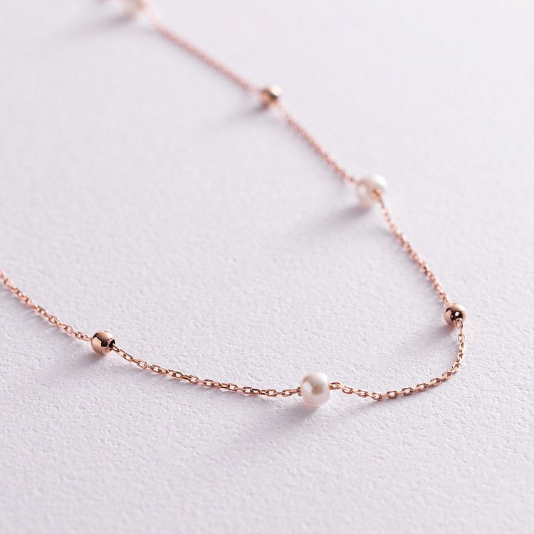 Золотое колье "Шарики" с жемчугом кол02029 от ювелирного магазина Оникс - 3