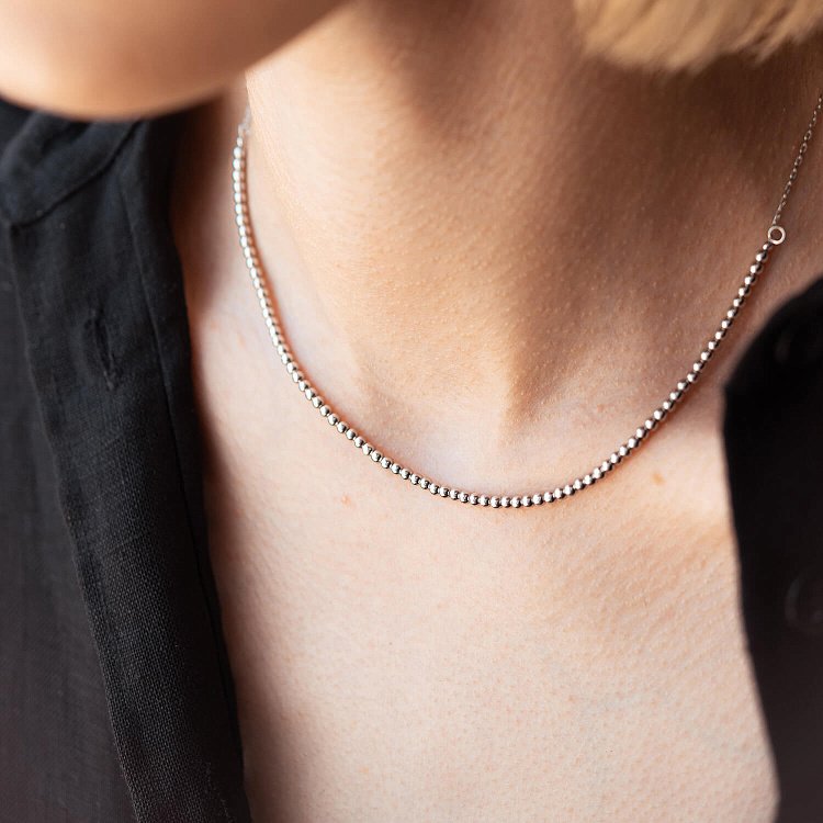 Серебряное колье "Шарики" 181214 от ювелирного магазина Оникс - 2