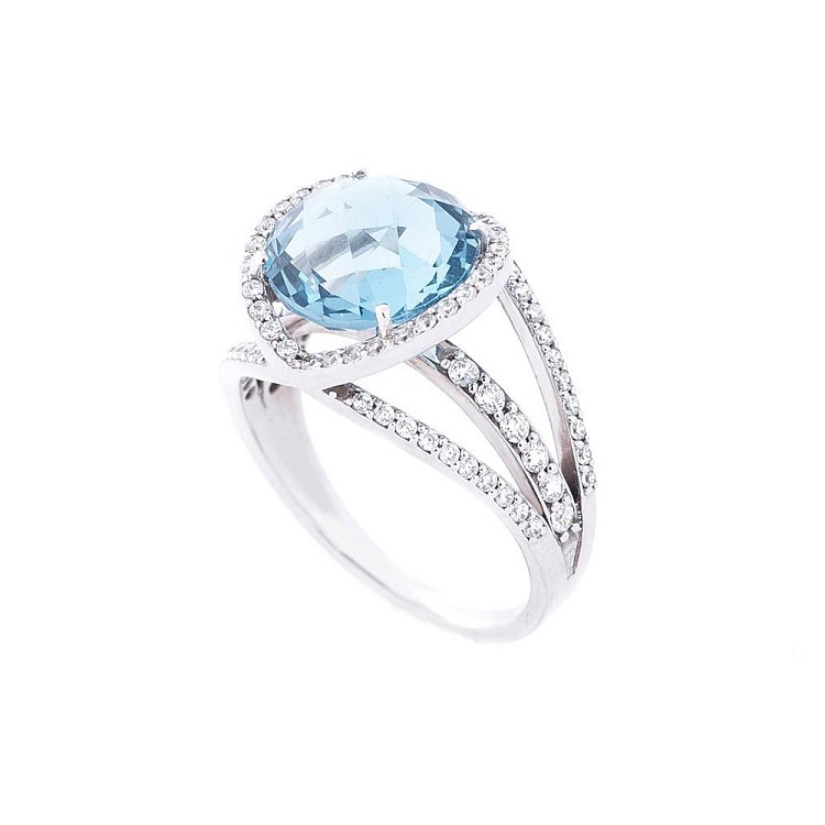 Золота каблучка з Лондон топазом і фіанітами 14032388 від ювелірного магазину Онікс