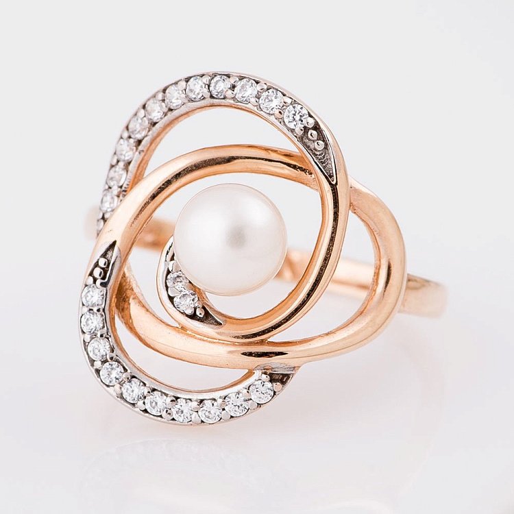 Золота каблучка (культ. прісн. перли, фіаніти) к02597 від ювелірного магазину Онікс