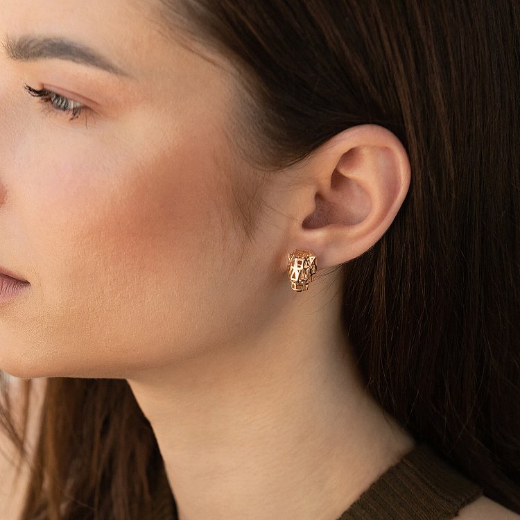 Золоті сережки "Пантери" з фіанітами с08493 від ювелірного магазину Онікс - 1