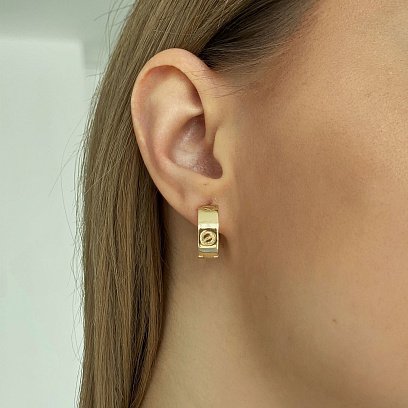 Сережки - кільця "Love" в жовтому золоті с04717 №3