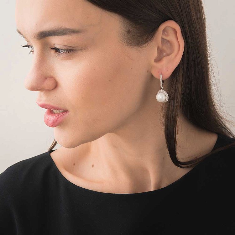 Серебряные серьги с культивированный пресноводный жемчуг 121713 от ювелирного магазина Оникс