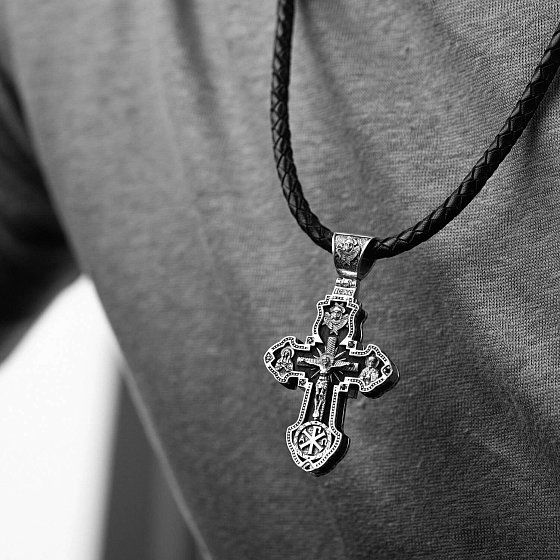 Срібний хрест "Розп'яття. Архангел Михаїл" з ебеновим деревом 943 №2