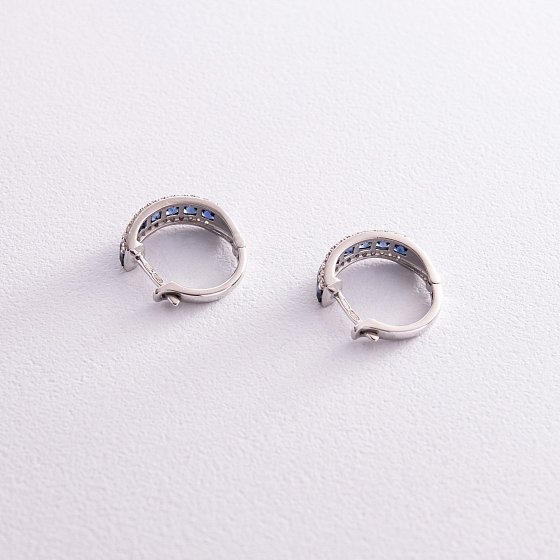 Серебряные серьги с синт. сапфирами и фианитами 2475/1р-HSPH №4